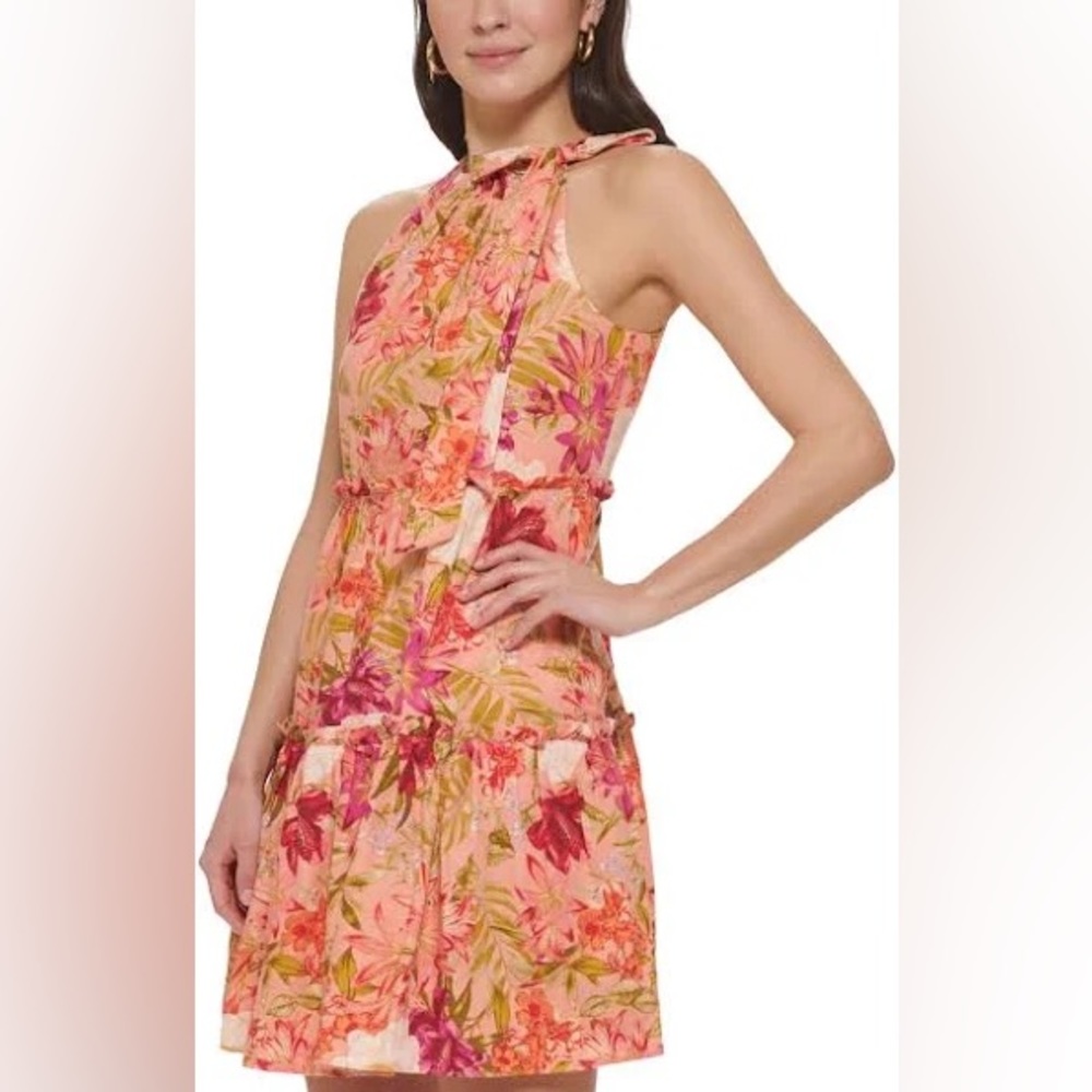 NWT Vince Camuto Floral Linen Blend Trapeze Dress